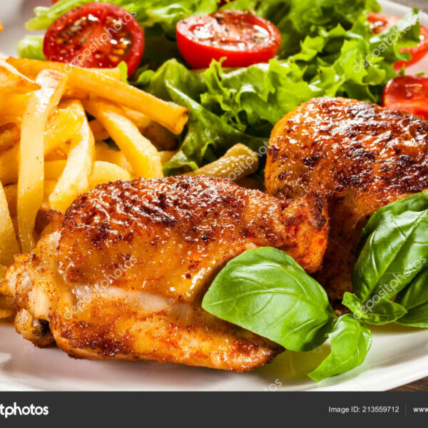 Demi poulet, frites, salade